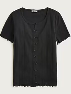 J. Crew Pointelle Short Sleeve Cardigan, Black, Size Large
